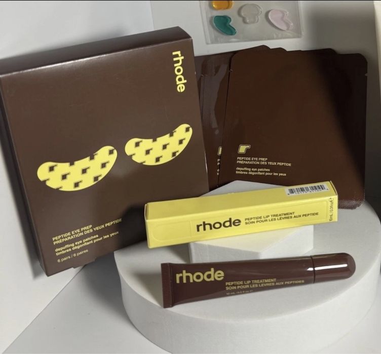 rhode Peptide Eye Prep Banana Peel пачове за очи + Caramelized Banana Lip Gloss гланц , грижа за кожата | Hailey и Justin Bieber оригинални лимитирани