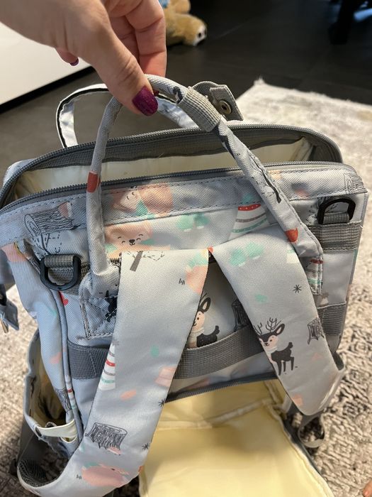 Раница NUBI BEIKOU за бебешки принадлежности, USB вход, еленчета/сива