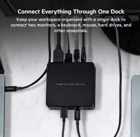 Докинг станция Belkin USB-C Dual Display, цвят: черно