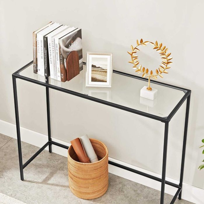 Consola cu blat din sticla securizata, 100 × 35 × 80 cm, negru