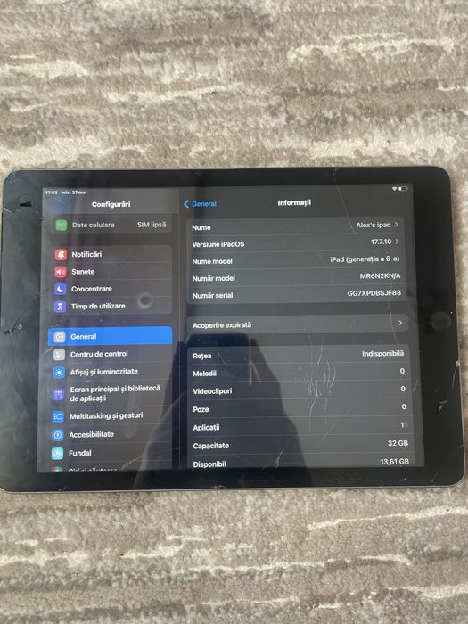 Vand ipad 6 cu ecran crapat functioneaza impecabil