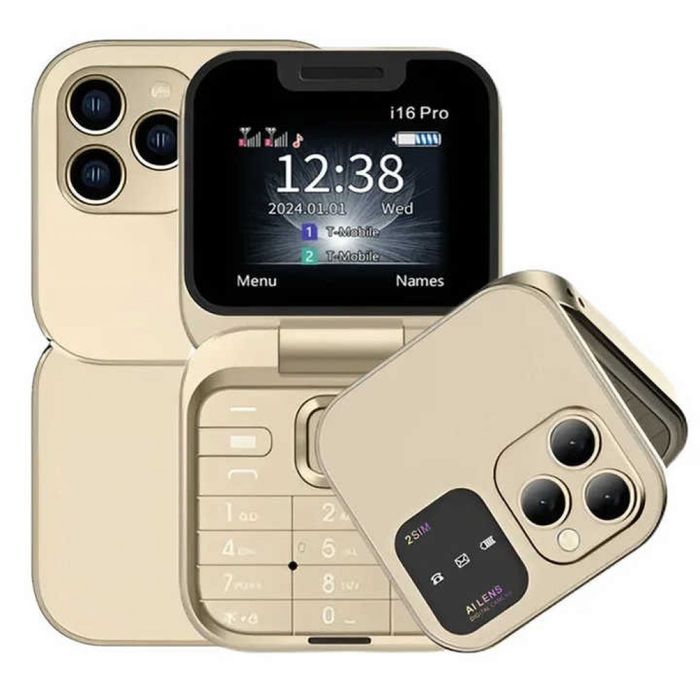 Сгъваем мобилен телефон i16 Pro – 2 SIM, камера, фенерче, FM радио