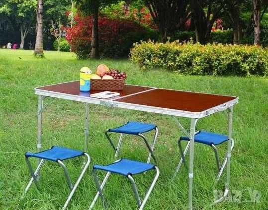 Сгъваема маса за къмпинг 60/120 с 4бр столове и отвор за чадър