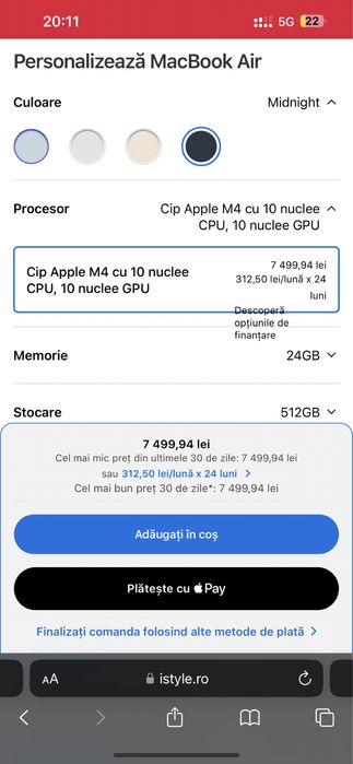 Macbook air 15” M4/10CPU/24Ram/512SSD