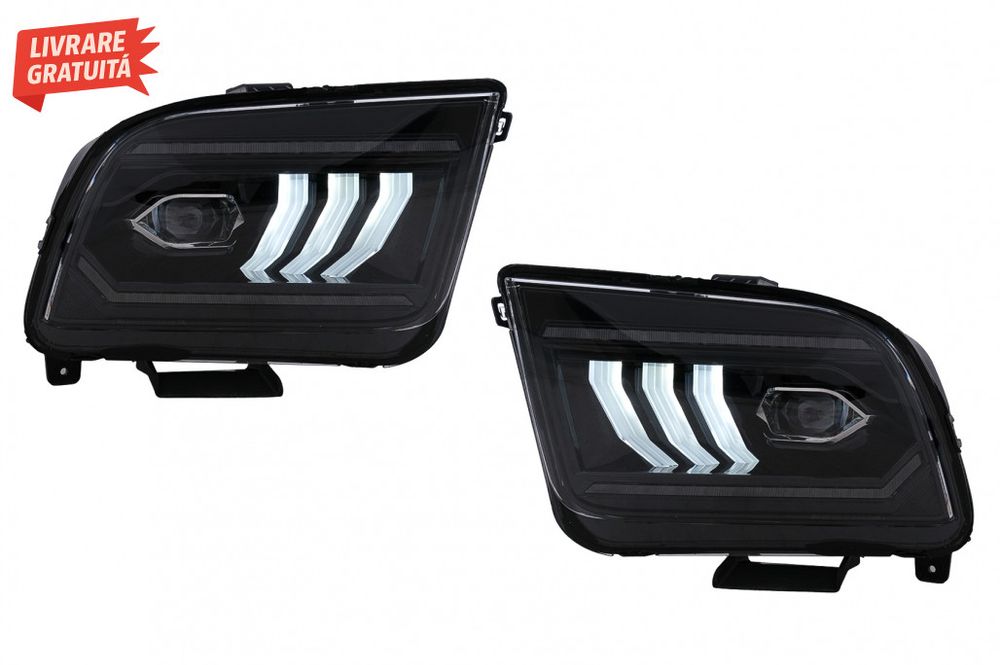 Faruri Full LED Ford Mustang V Pre-Facelift (2005-2009) Negru cu Semna
