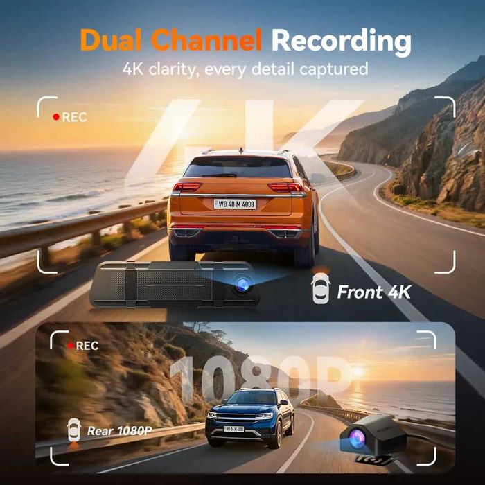 Wolfbox M40 4K + 1080p видео регистратор / dashcam - Wi-Fi, GPS, 64GB MicroSD карта