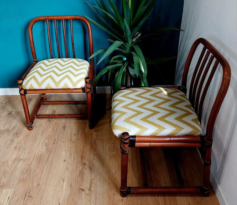 Scaune / fotollii de bambus retapițate / reconditionate