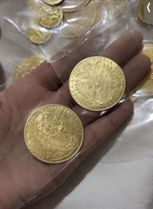 Vând monede placate cu aur de 24k Frank Iosif 4 ducat 1915 1la1
