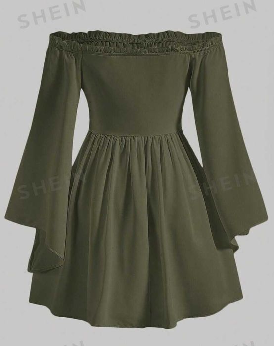 Fairycore Зелена рокля с отворени рамена и ръкави SHEIN MOD