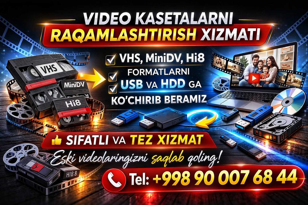 Video kasetalarni Fleshkaga ko'chirib berish xizmati