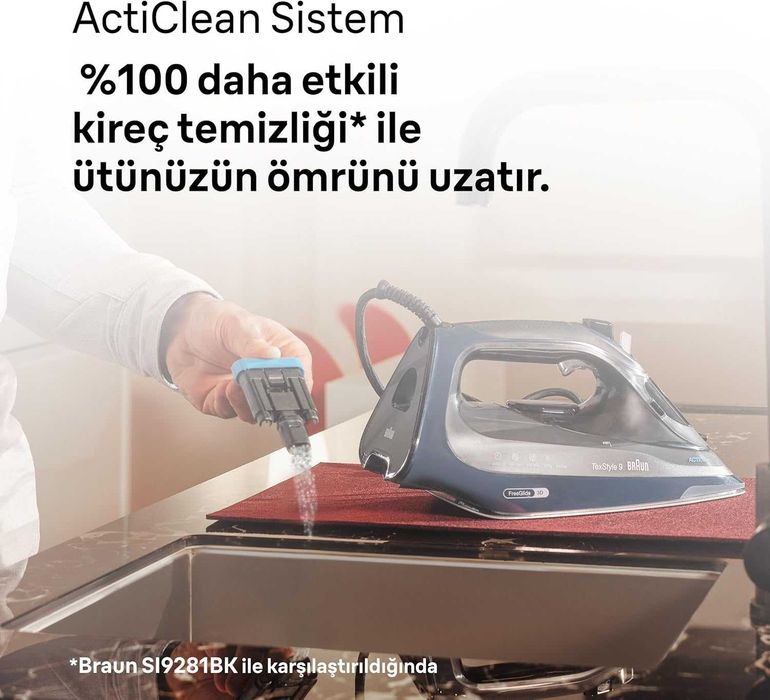 Ютия Braun TexStyle 9 SI9682DB, 0127409002, 3200 W, Променлива пара 60 гр/мин, Парна струя 260 гр/мин, Резервоар 330 мл, FreeGlide 3D технология