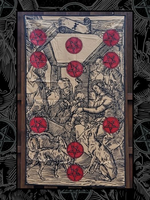 Steag Carte de Tarot 10 de cupe, pictat manual