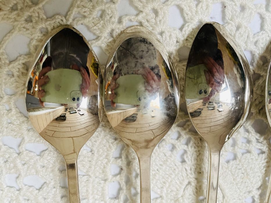 Красиви посребрени лъжички с порцелан от Англия