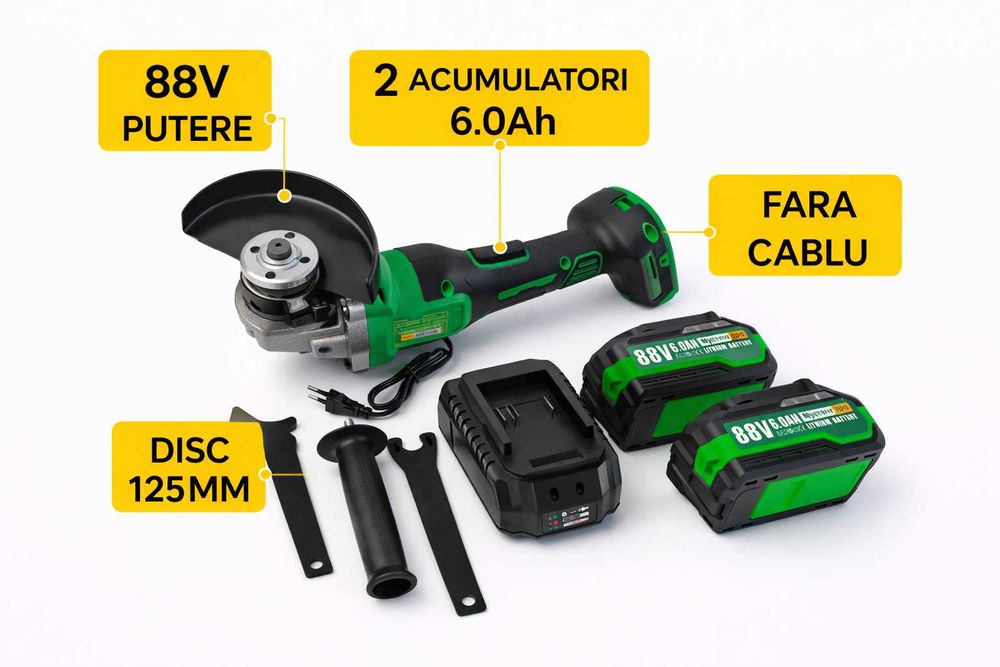 Flex unghiular pe baterii 88V 2 acumulatori 125mm