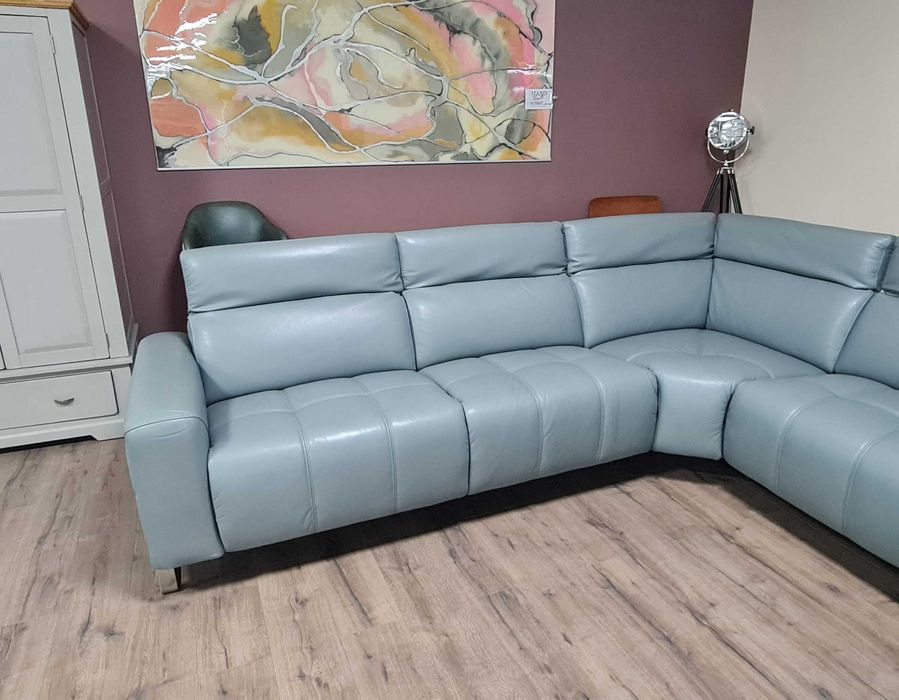 Сиво - син кожен ъглов диван "Marvella"