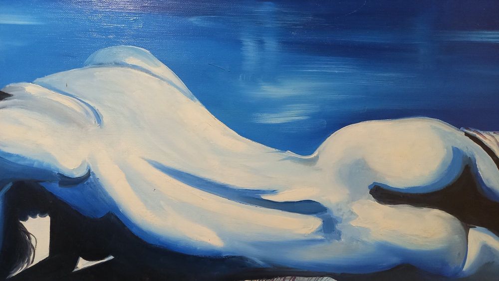 Tablou mare, ulei/panza, Nud Albastru