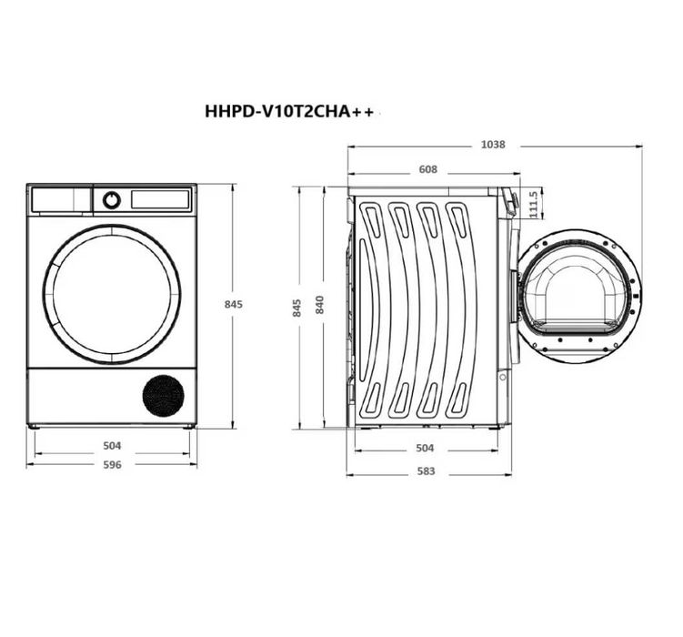 Сушилня Heinner с термопомпа HHPD-V10T2CHA++, 10 кг, 15 програми LED дисплей, Осветеление в барабана, Бърза програма за ризи 20 мин, Програма express
