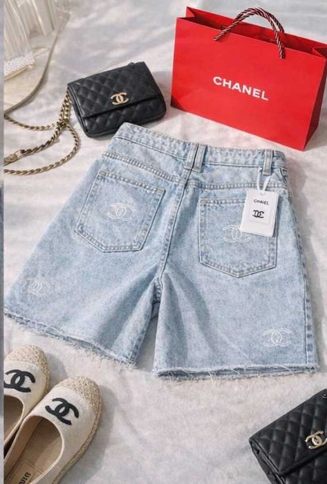 дънки шанел светли сини бели къси панталони деним chanel дънкови нови