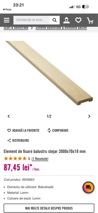 Mana curenta balustrada din  stejar