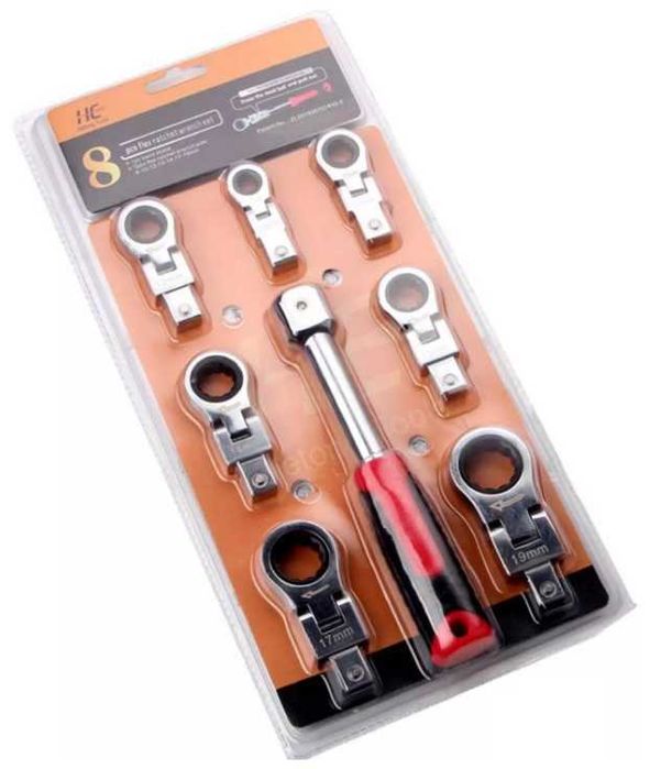 Комплект тресчотни ключове с рамо - 8 части