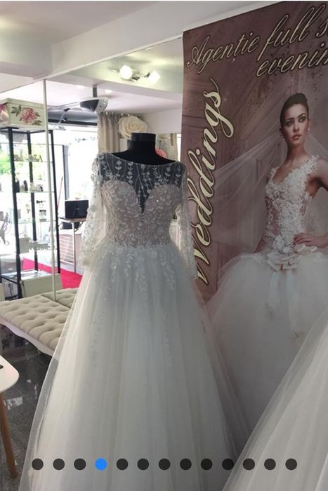 Rochie de mireasă ivoire elegantă, mărime reglabilă 36-42, cu mâneci