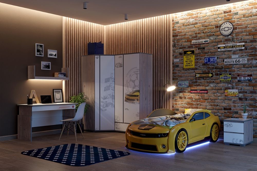 Кровать-машинка объемная (3d) EVO "Camaro" желтый