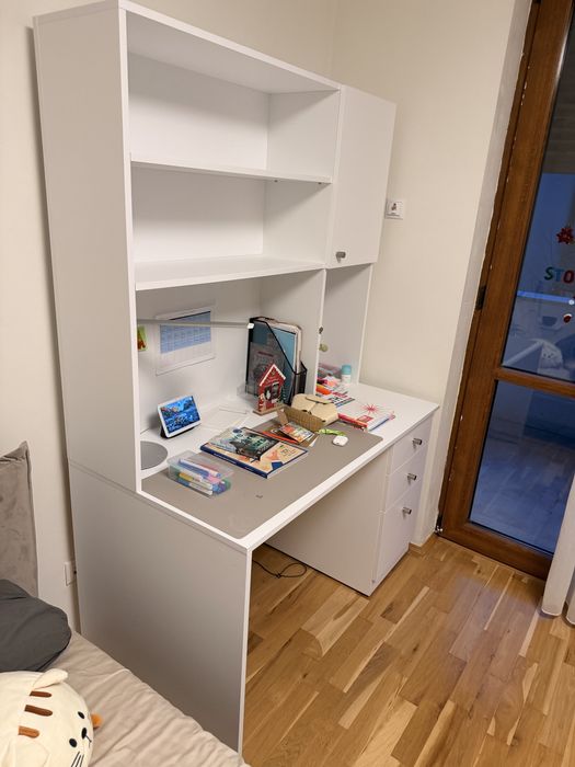 Birou cu etajera mdf alb mat