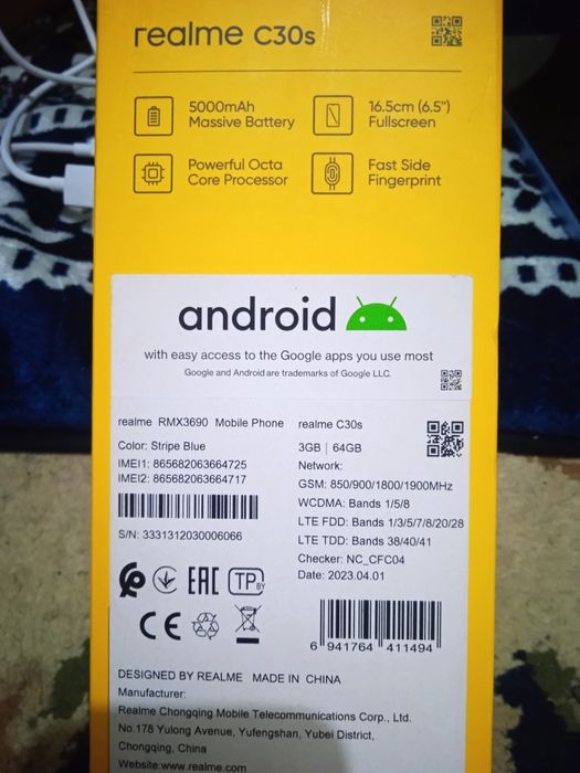 Realme C30s xotira 64