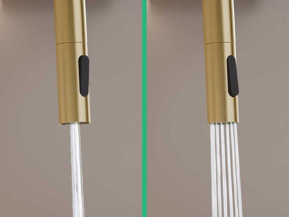 Златен смесител за кухня с изтегляща глава, 2 режима на струя - 9020