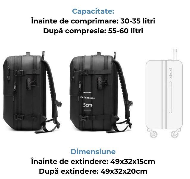 Rucsac de calatorie cu Vacuum, Bagaj de mana, Extensibil, 49*32*15 cm