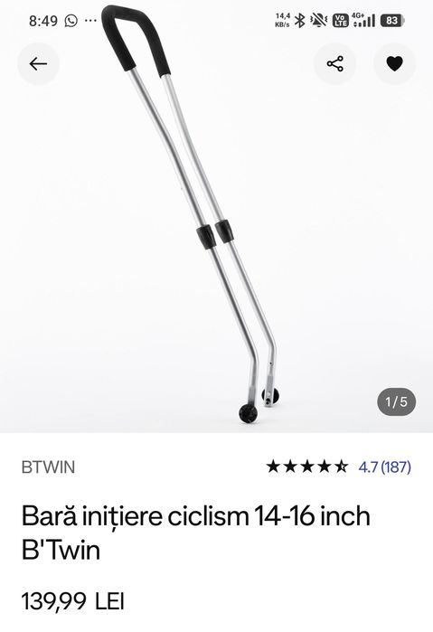 Bară inițiere ciclism B'TWIN 14-16 inchi