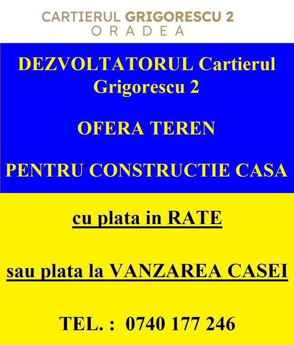 TEREN pentru constructie casa cu plata in RATE sau la VANZAREA CASEI