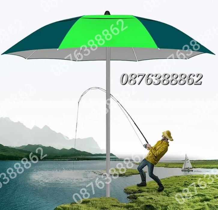 ПРОМО! Плажен чадър с чупещо рамо, УВ защита, калъф, тризъбец 190см.