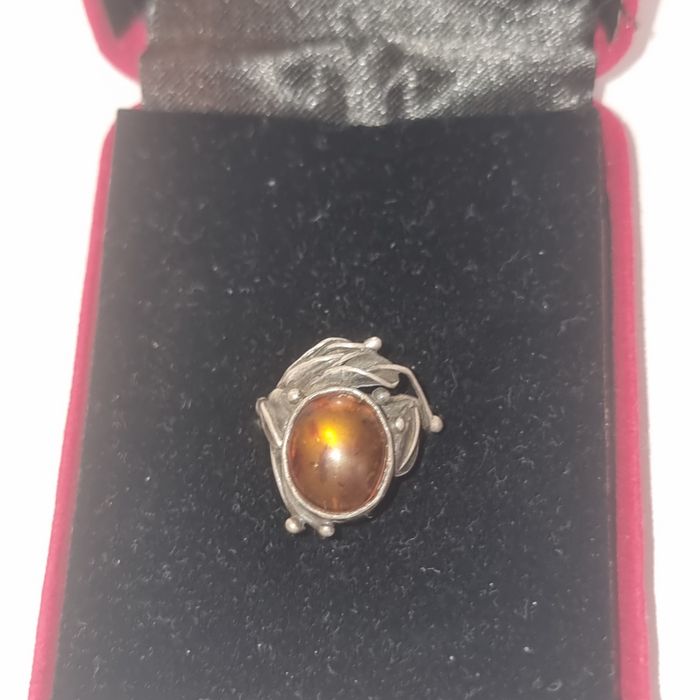 Inel argint 925 cu chihlimbar natural, model vintage reglabil