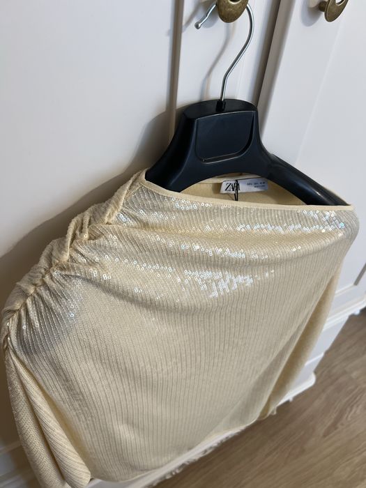Top ZARA cu paiete, ecru