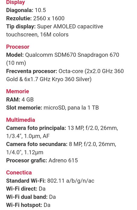 Vand Tableta Samsung Galaxy Tab S5e 10.5", Black, 4G, 4GB, Stocare 64G