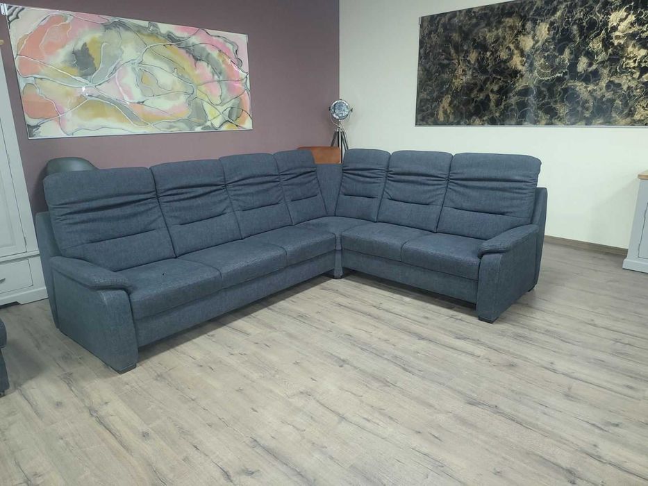 ПРОМОЦИЯ! Тъмно сив ъглов диван от плат и две табуретки POLIPOl