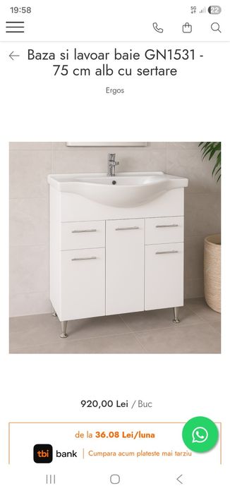 Chiuveta, Lavoar alb ceramic impecabil 75 cm latimea