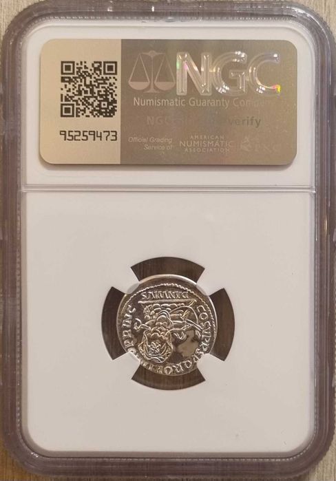 Denar imparatul Traian, replica BNR 2006 gradata NGC MS 69