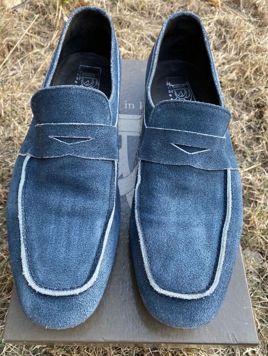 Pantofi frumosi  mocasini albastri piele intoarsa 42
