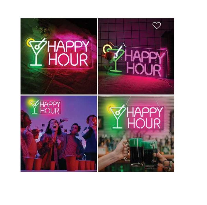 Светещ панел Mercado Trade, LED неонов "Happy Hour" и "Let's Party"