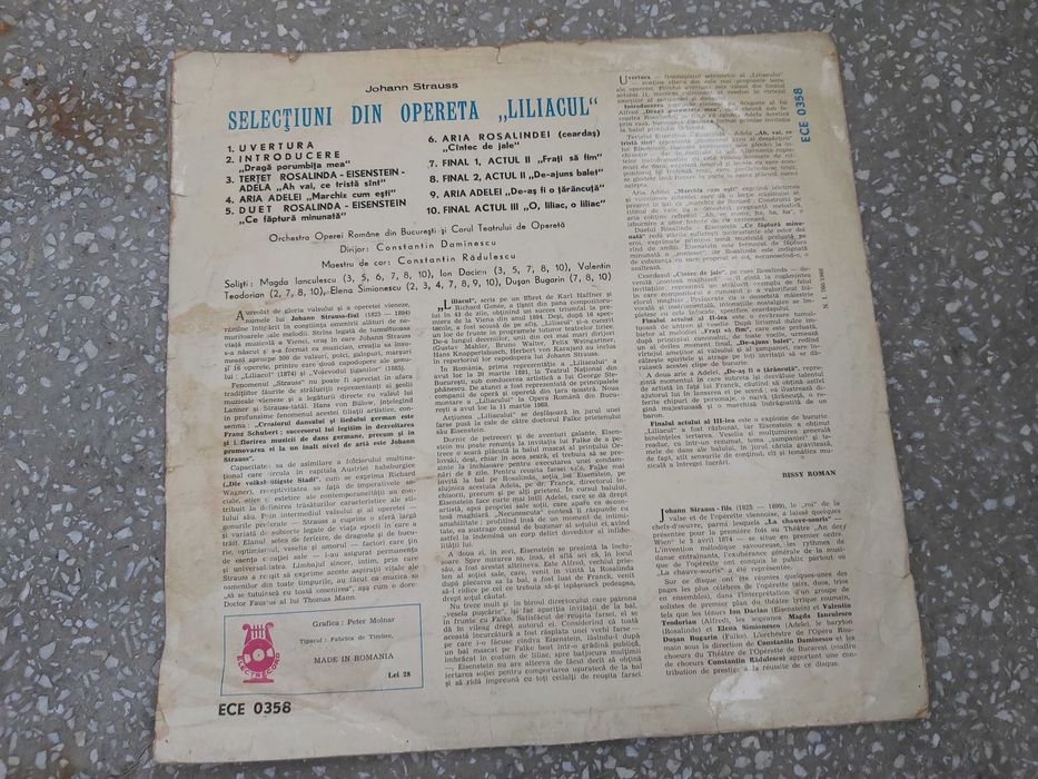 Muzica pe disc vinil de colectie (Selectiuni din opera Liliacul)