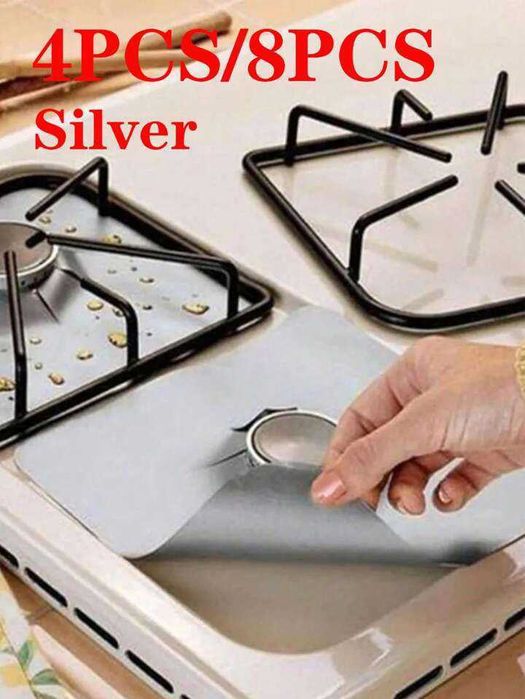 Серебристый коврик- фальга для газовой плиты,моющиеся (многоразовые)
