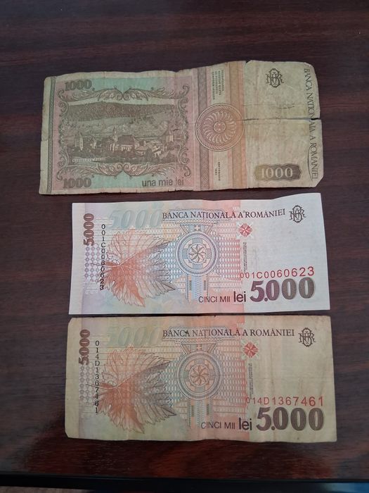 3 bancnote românești 2buc 5000 lei an 1998 și 1buc 1000 lei an 1991
