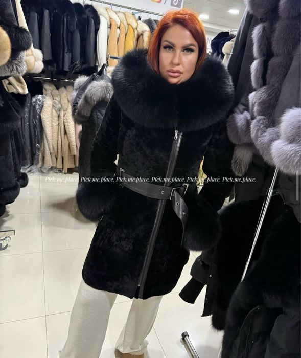 Палто от астраган с естествен косъм лисица