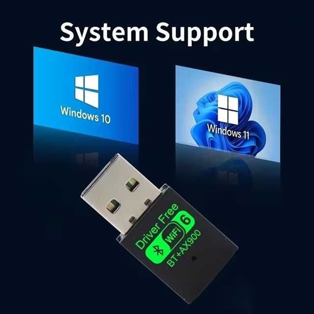 Безжичен адаптер Wifi 6 + Bluetooth 5.4, USB, 900Mbps, 2.4/5.8Ghz за лаптоп, компютър