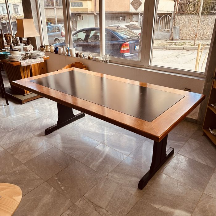 Масивна трапезна/офис маса – бук + гумиран плот, 200×100×70 см