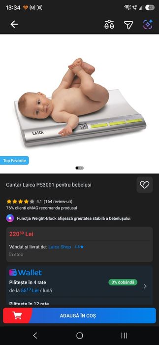Vând cântar bebe Laica PS3001 Nou, Sigilat, in garanție