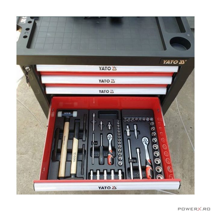 Dulap scule complet echipat 177 piese, chei tubulare, fixe, clicheti,