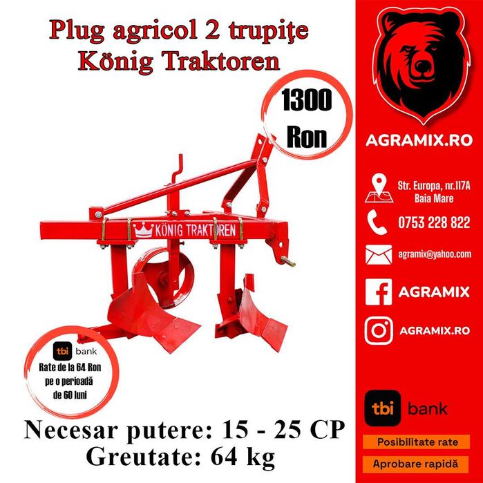 Plug agricol nou cu doua brate nereversibile Agramix